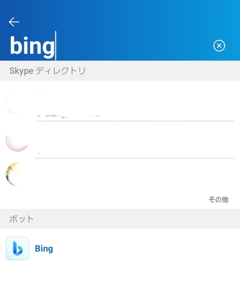 SkypeのボットにBingが表示されている様子