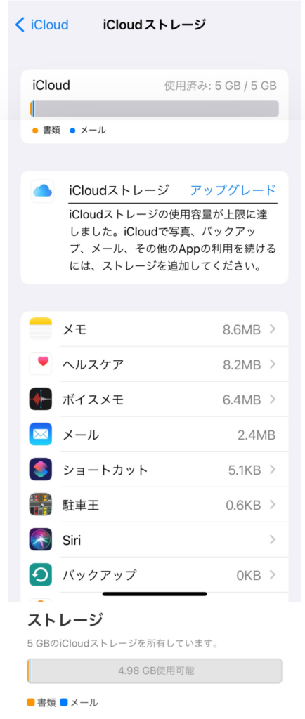 ストレージがいっぱい icloud