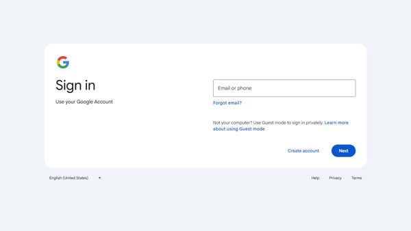 Googleアカウントログイン画面