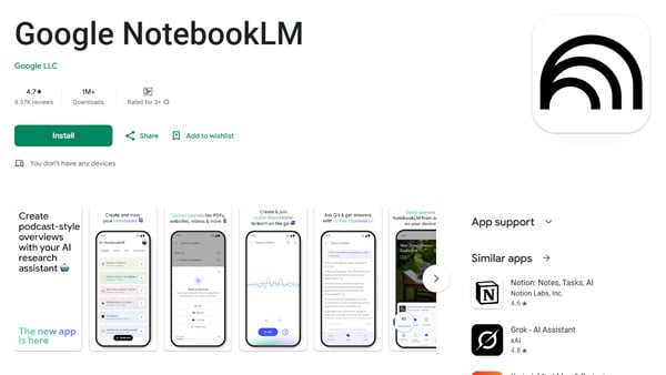 Google NotebookLM Google Play