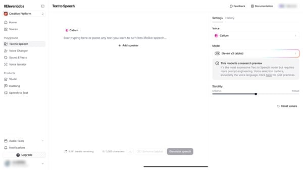 Elevenlabs テキスト入力
