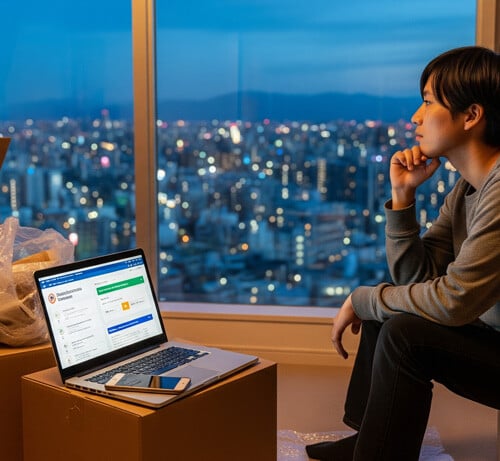 引っ越し先のインターネット選びで悩んでいる様子
