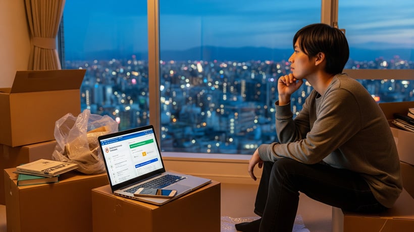 引っ越し先のインターネット選びで悩んでいる様子