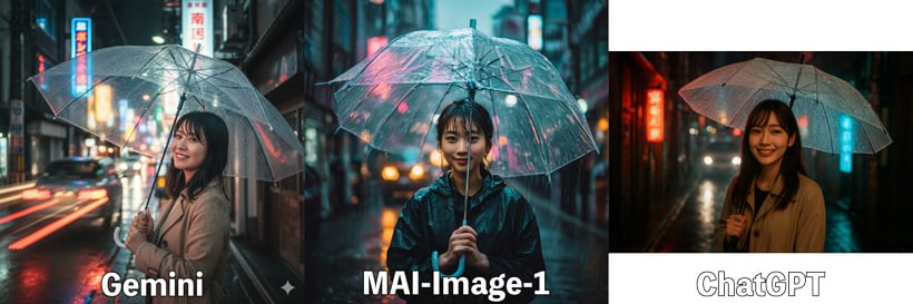 Gemini、MAI-Image-1、ChatGPT画像生成比較 具体
