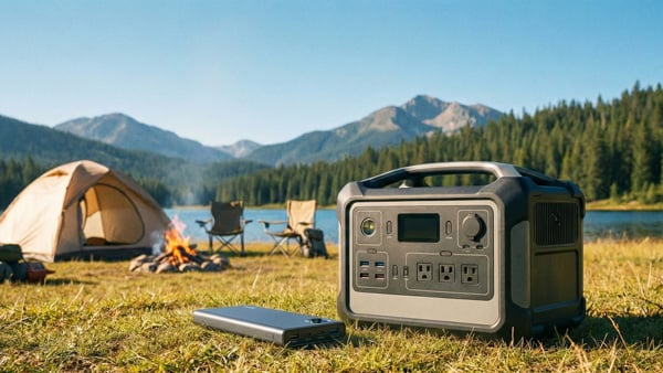 キャンプにモバイルバッテリーとポータブル電源を持っていくイメージ