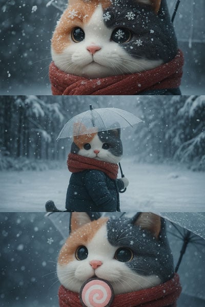 ネコのキャラクターをChatGPT（チャットGPT）で雪加工