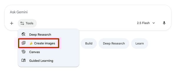 Gemini select Create images