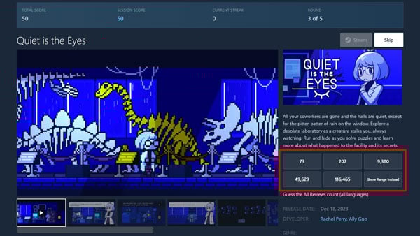 Steam Review Guesser レビュー数選択肢