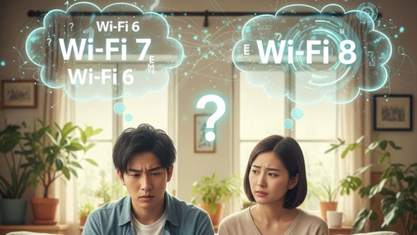 WiFi8、WiFi7、WiFi6、WiFi6Eで悩んでいるイメージ