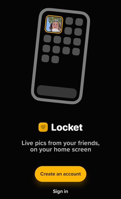 Locket Widget Android アカウント作成画面