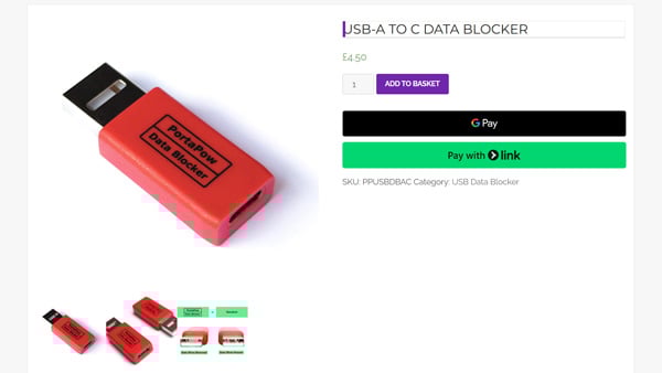 PortaPow USB-A to C Data Blocker