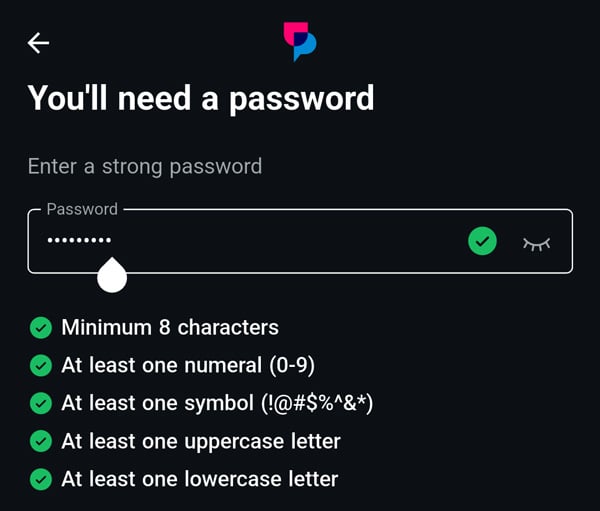UpScrolled パスワード入力