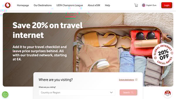 Vodafone Travel eSIMトップページキャプチャ