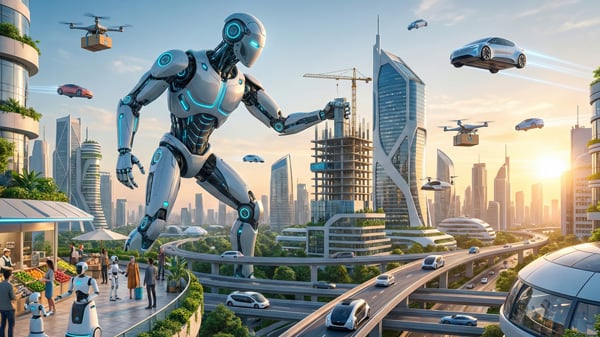 社会でフィジカルAIが活用されているイメージ