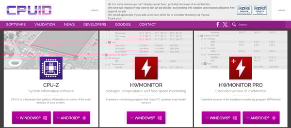 CPUID トップページキャプチャ