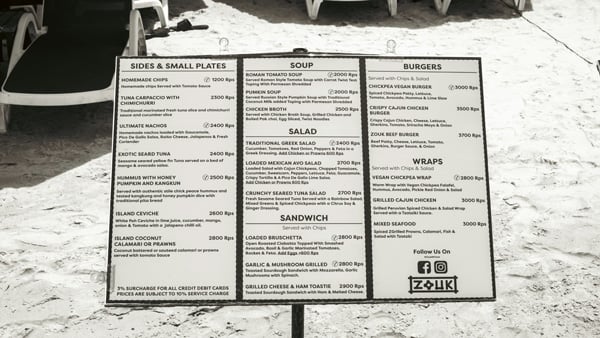 英語表記メニュー