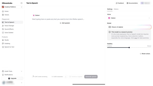 Elevenlabs テキスト入力