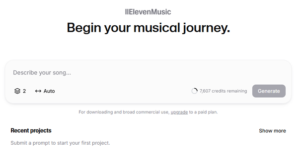 Eleven Music プロンプト入力画面